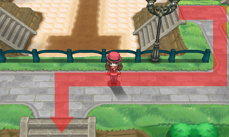 The path leads back to the main area of Shalour City / Pokémon X & Y