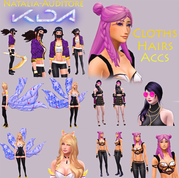 K/DA Outfits and Accessories for Sims 4