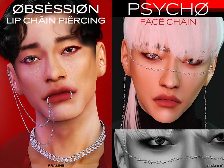 Obsession Lip Chain Piercing + Psycho Face Chain for Sims 4