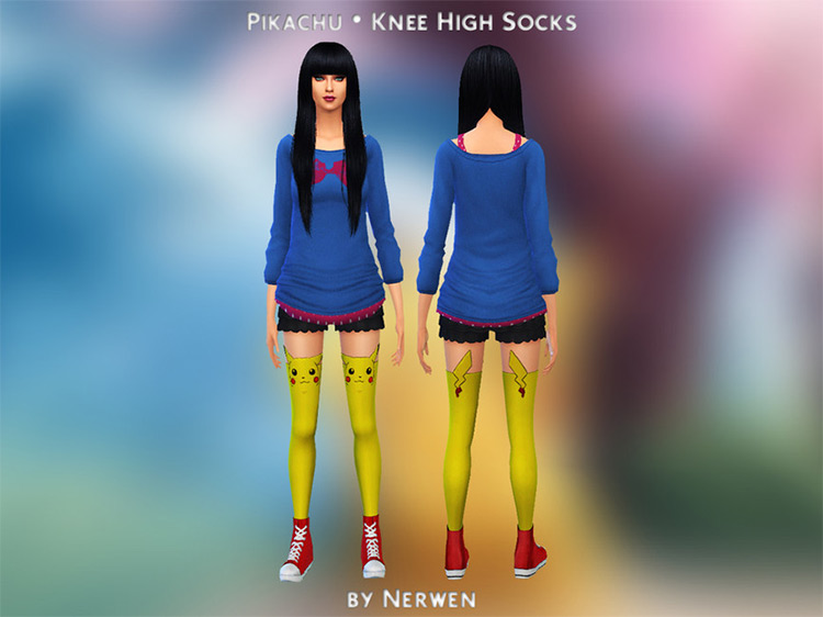 Pikachu Knee-High Socks by Nerwen666 for Sims 4