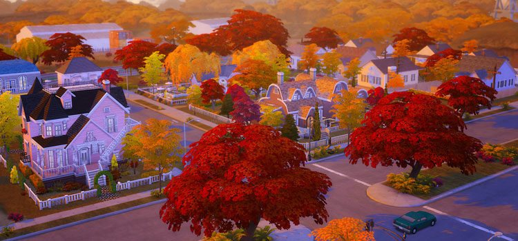 Autumn Suburban Neighborhood in The Sims 4