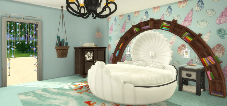 Round Mermaid Shell Bed CC - The Sims 4