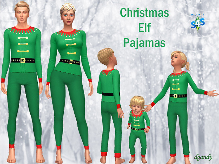 Christmas Elf Pajamas 2019 Set by dgandy / Sims 4 CC