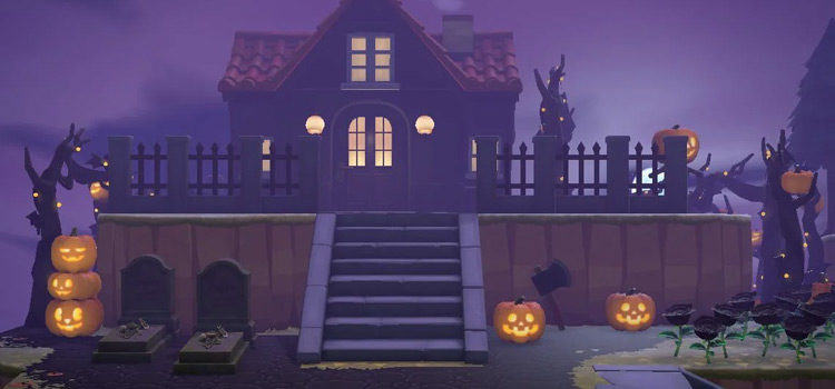 Halloween Haunted House Build - ACNH Nighttime Screenshot