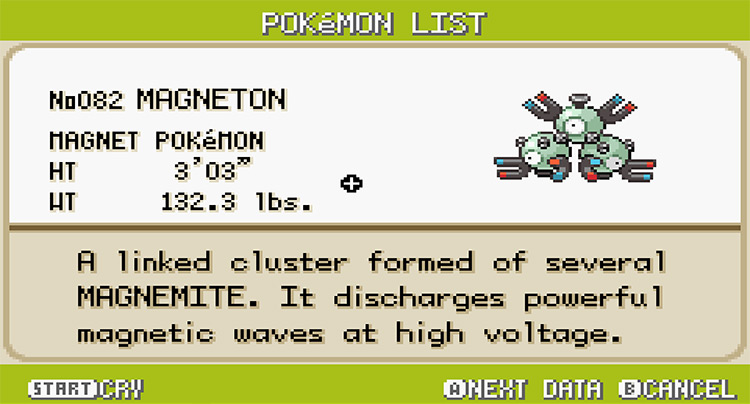 Magneton Pokedex in Pokemon FireRed and LeafGreen