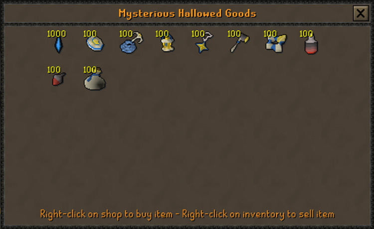 The Mysterious Hallowed Goods stock / OSRS