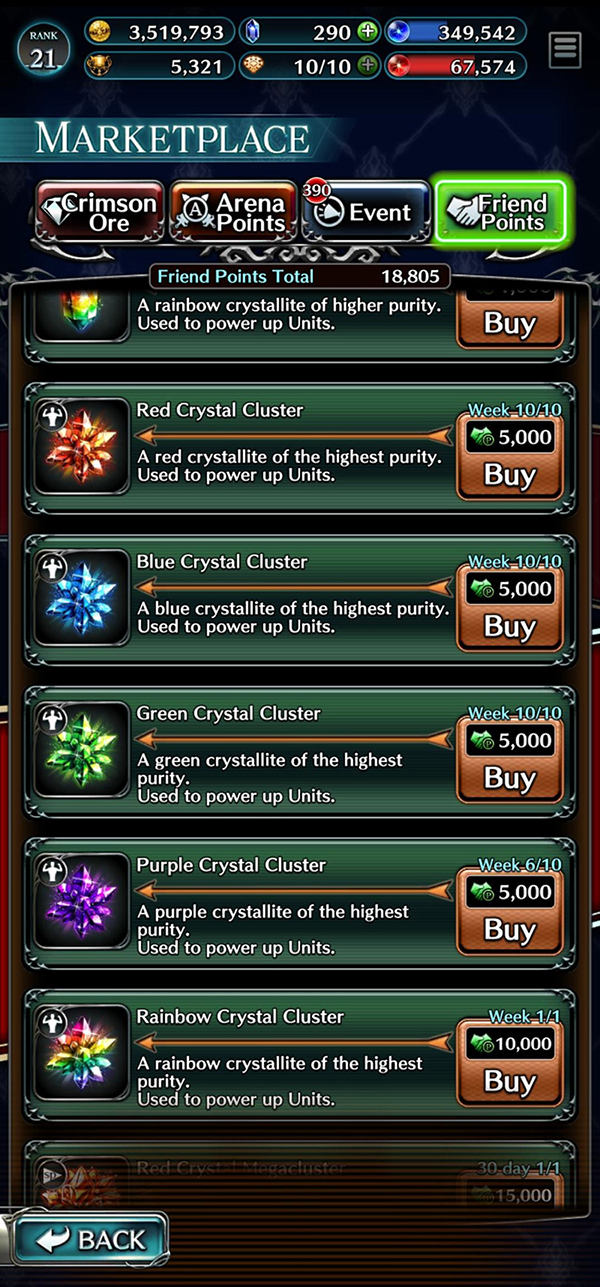 Friend Point Exchange Shop (Crystal Clusters) / Last Cloudia