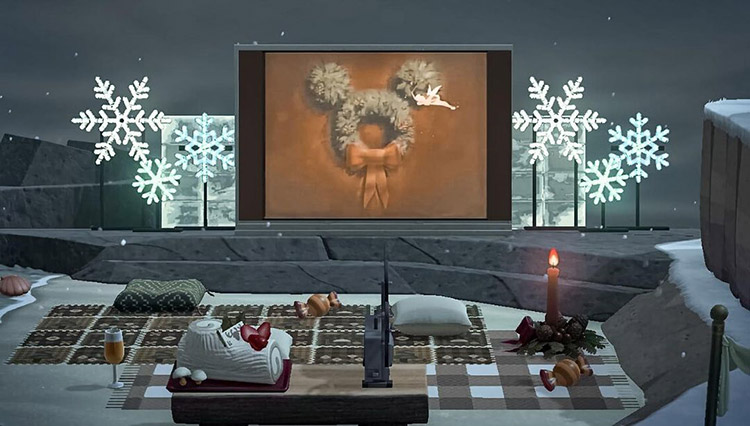 Winter Christmas movie cinema design in ACNH