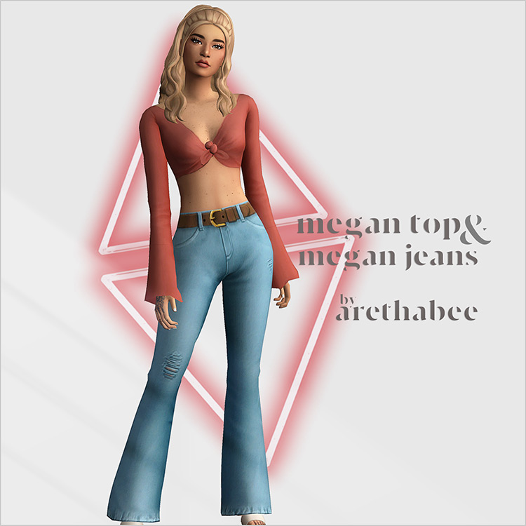 Megan Tied Top + Jeans for Sims 4