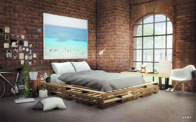 Alachie & Bricks Wooden Pallets Bed TS4 CC