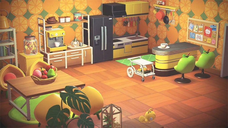 Bright-themed fruit kitchen interior in ACNH