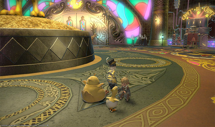 Rich Lalafell inside Gold Saucer with Chocobos - FFXIV Screen