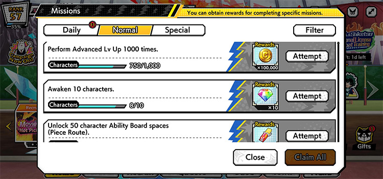 Normal Missions Screen / My Hero Ultra Impact