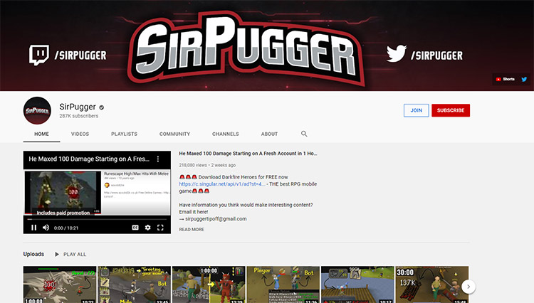 Sir Pugger YouTube Channel Screenshot