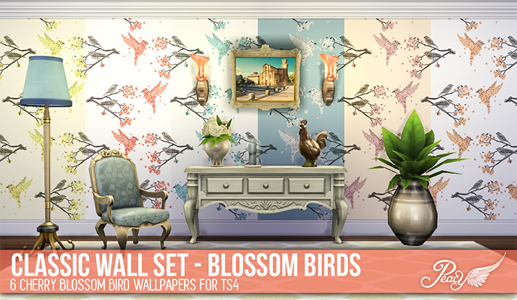 Classic Wall Set – Cherry Blossom Birds / Sims 4 CC