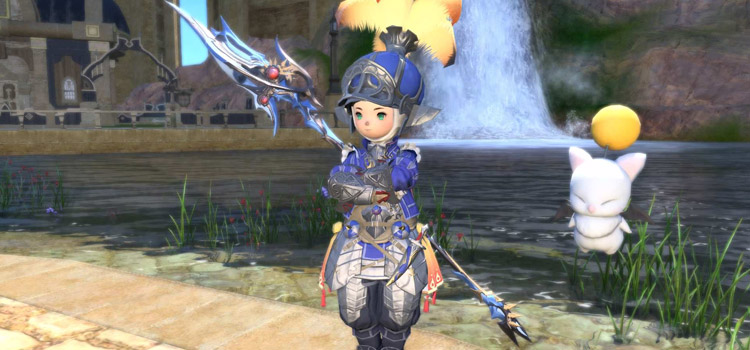 Blue Onion Knight with Moogle in FFXIV