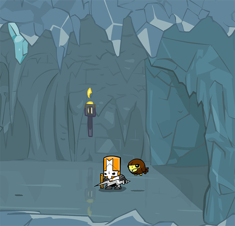 Orange Knight and Hawkster inside the Ice Castle Castle Crashers