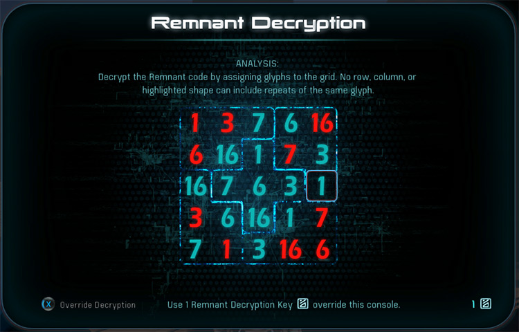Remnant Sudoku Puzzle Glyphs to Numbers Mass Effect: Andromeda