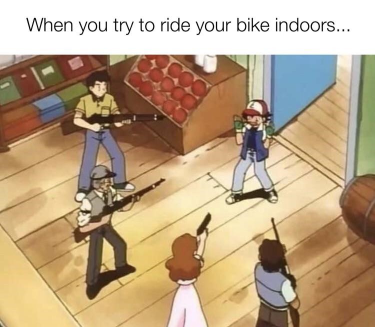 When you try to ride your bike indoors meme
