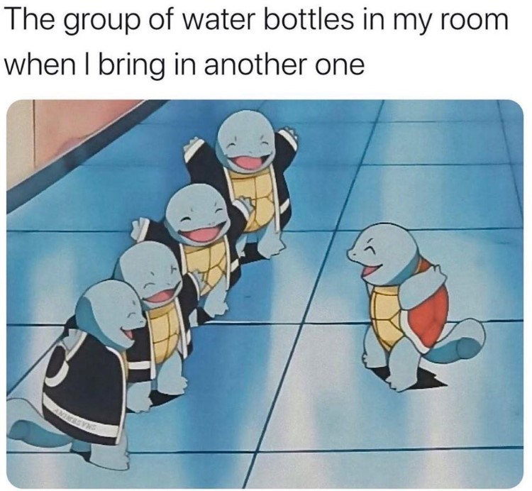 Group of water bottles joining a new one