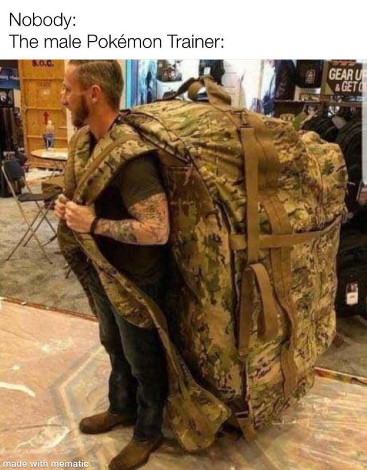 The male Pokemon trainer big backpack meme