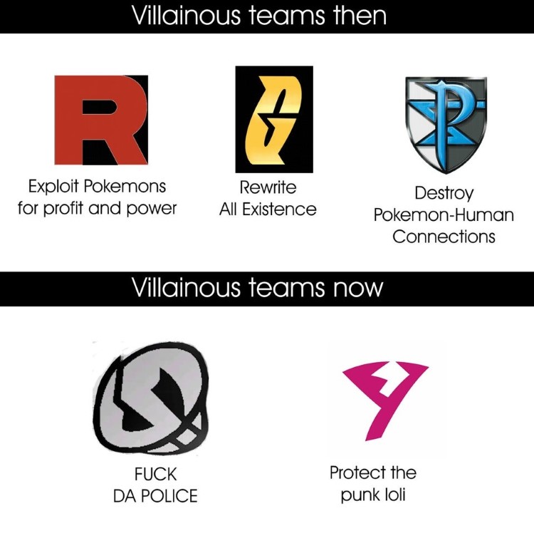 Villain teams in Pokemon, then vs now meme