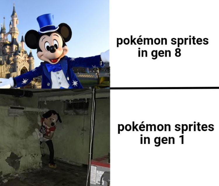 Pokemon gen 8 sprites vs gen 1 sprites meme