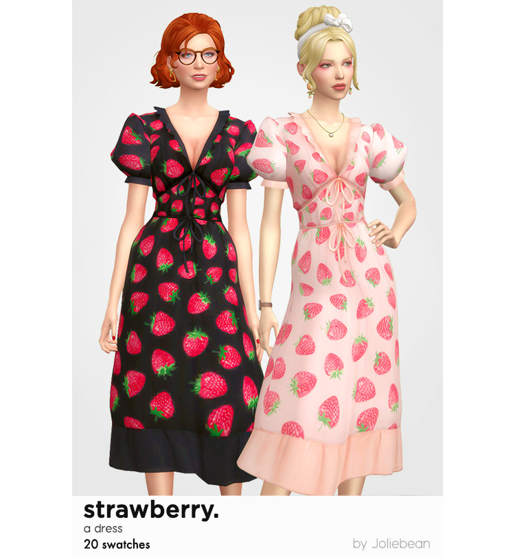 Strawberry Dress Dark + Light / Sims 4 CC