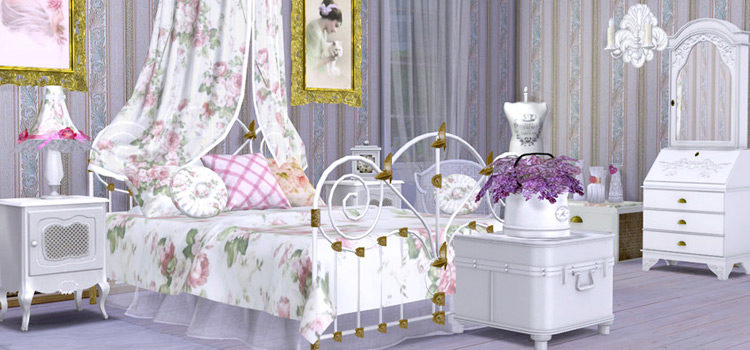 White Shabby Chic Bedroom Design / Sims 4 CC