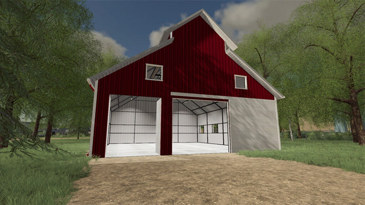 Big red barn garage storage in FS19