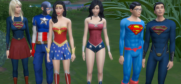 Superhero Costumes in Sims 4 - Capt America, Superman, Wonder Woman, Supergirl