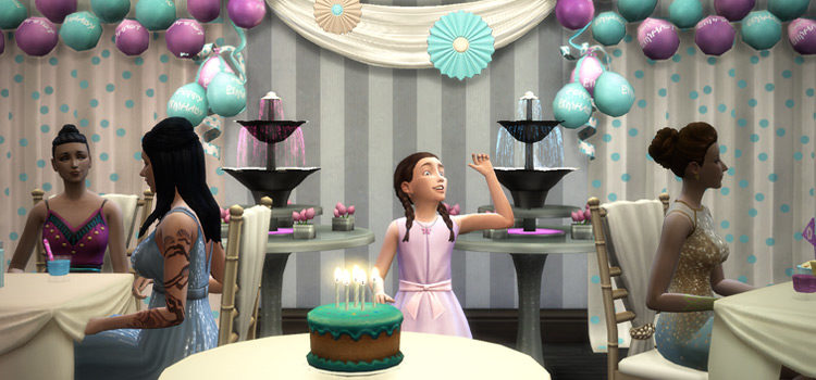 Little girl at bridal shower in The Sims 4