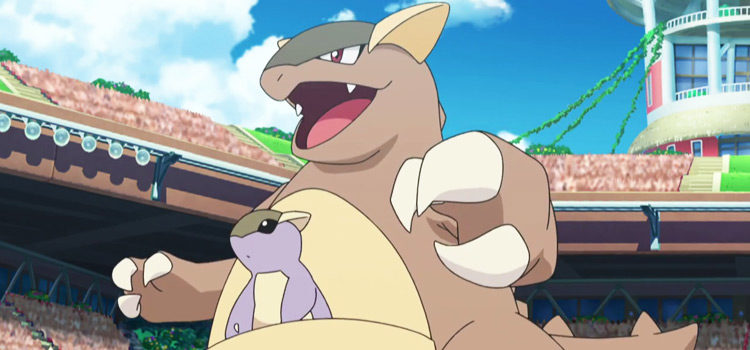 Kangaskhan with baby in pouch / Pokemon anime