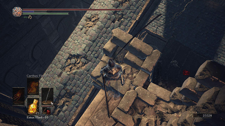 The ramp, viewed from the pile of debris above it / Dark Souls 3