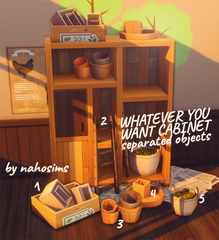 Whatever You Want Cabinet + Separated Objects by aavocadosimsthings TS4 CC
