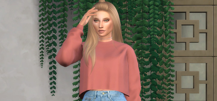 Ghostin' Pink Crop-Top Sweater - Sims 4 CC Screenshot