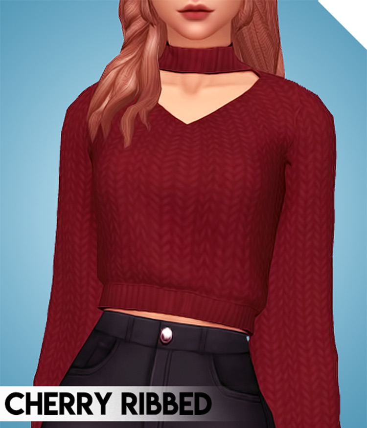 Bright Cherry sweaters with choker-style design - TS4 CC