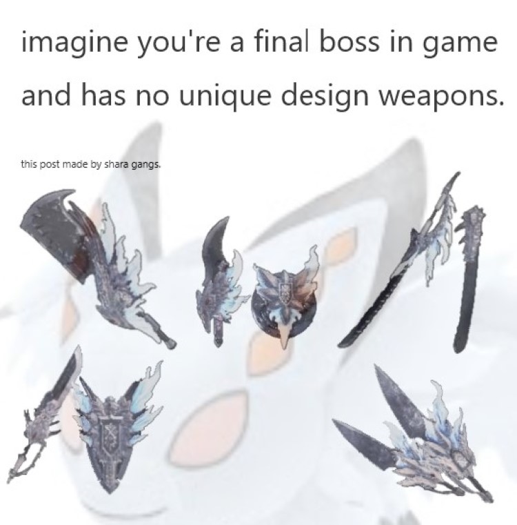 Imagine final boss in-game has no unique design weapons