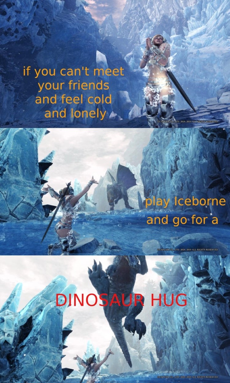 If you cant meet friends Dinosaur hug meme
