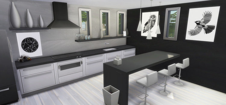 Sleek modern kitchen interior in The Sims 4