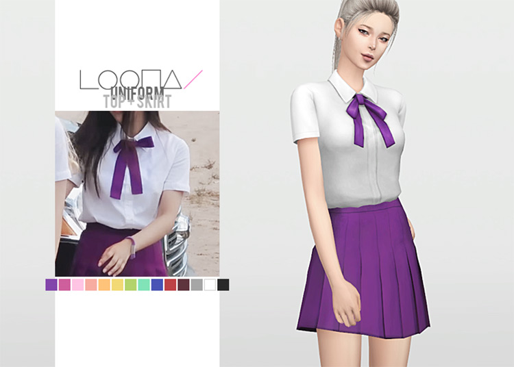 Loona Uniform Top + Skirt Sims 4 CC