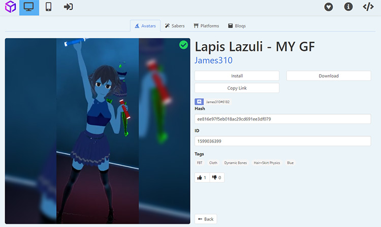 Lapis Lazuli Beat Saber avatar mod