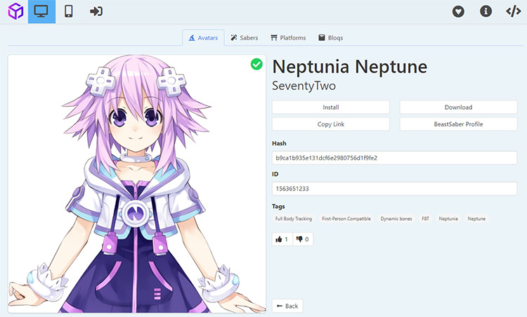 Neptune Beat Saber avatar mod