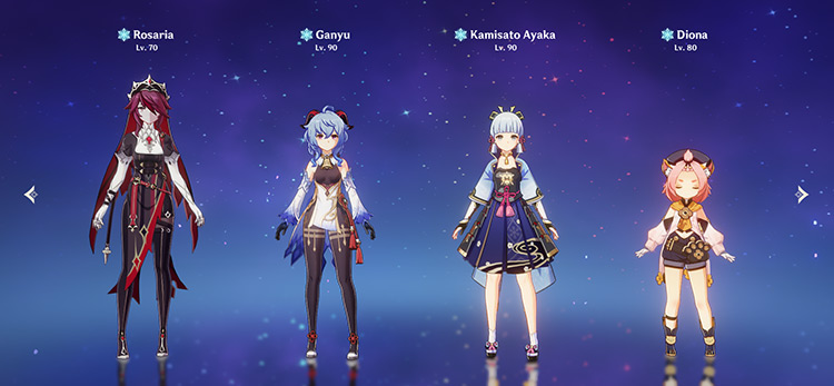 Rosaria, Ganyu, Ayaka, and Diona / Genshin Impact