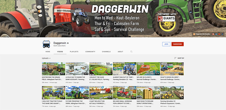 Daggerwin YouTube channel page screenshot