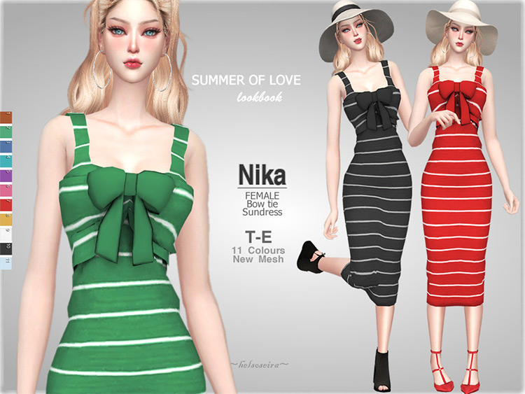 Colorful white striped sundresses - Sims 4 CC