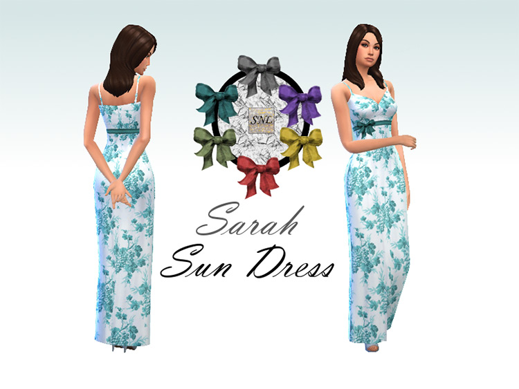 Blue Flowers pattern on long sundress - Sims 4 CC