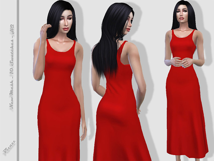 Simple long flowing red sundress - Sims 4 CC