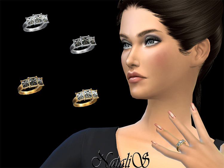 Three-stone princess cut Wedding Ring Sims4 CC
