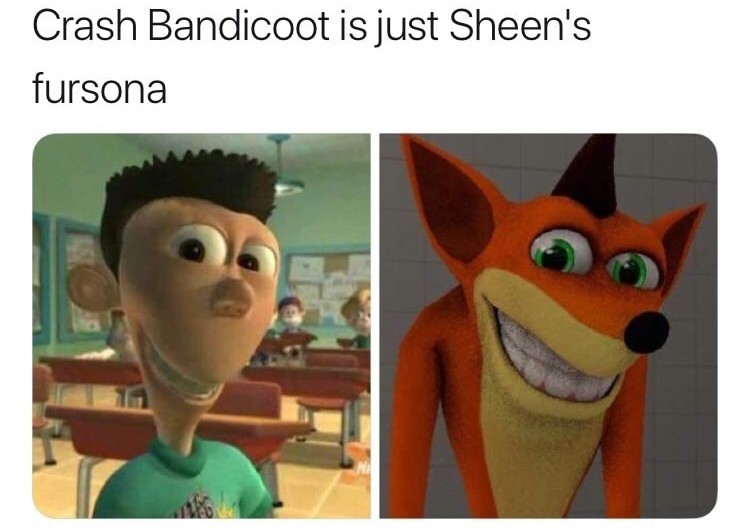 Crash Bandicoot and Sheen Jimmy Neutron crossover meme